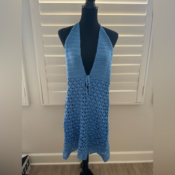 Beginning Boutique Tulip Blue Crochet Mini Dress​​ - Picture 3 of 6